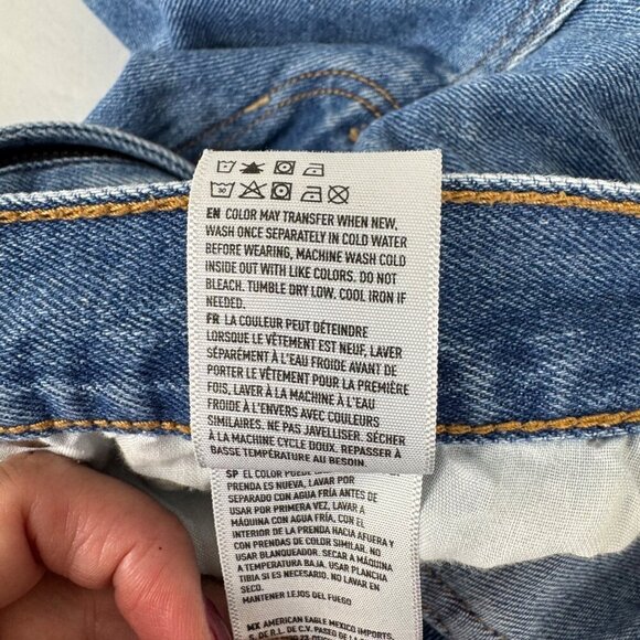 American Eagle Mom Jean Blue Size 4 Hi-Rise Distressed Raw Hem Casual Denim EUC - Picture 12 of 12